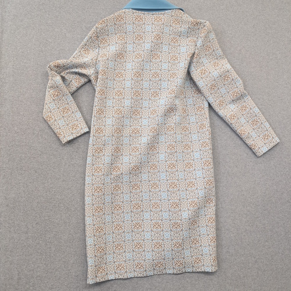 Vtg Lady Caro Blue & Tan Geometric Pattern‎ Button Front Coat Dress Size M - Picture 4 of 4